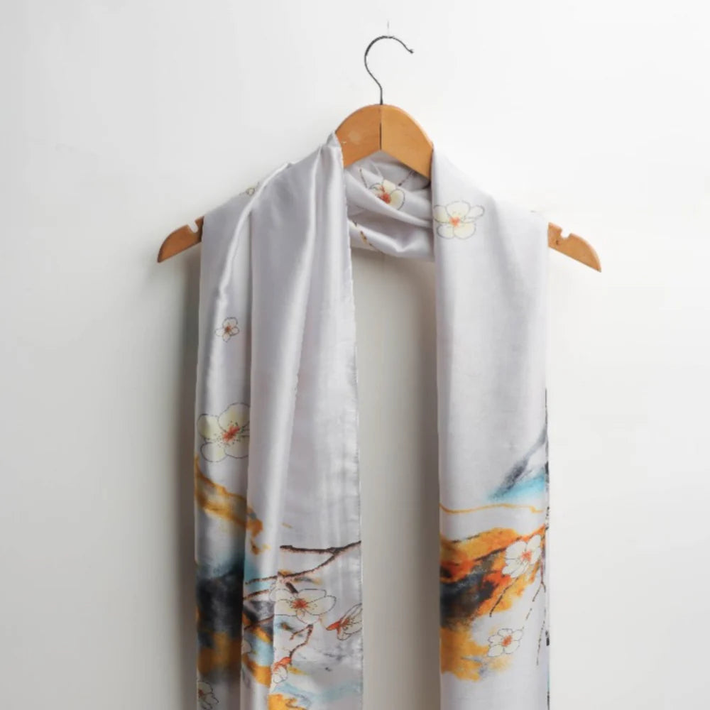 Luxury Printed Silk Hijab Pearl White - Elayna