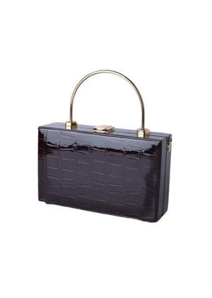 ELEGANCE CROC-EMBOSSED ESPRESSO CLUTCH - MHW Bags