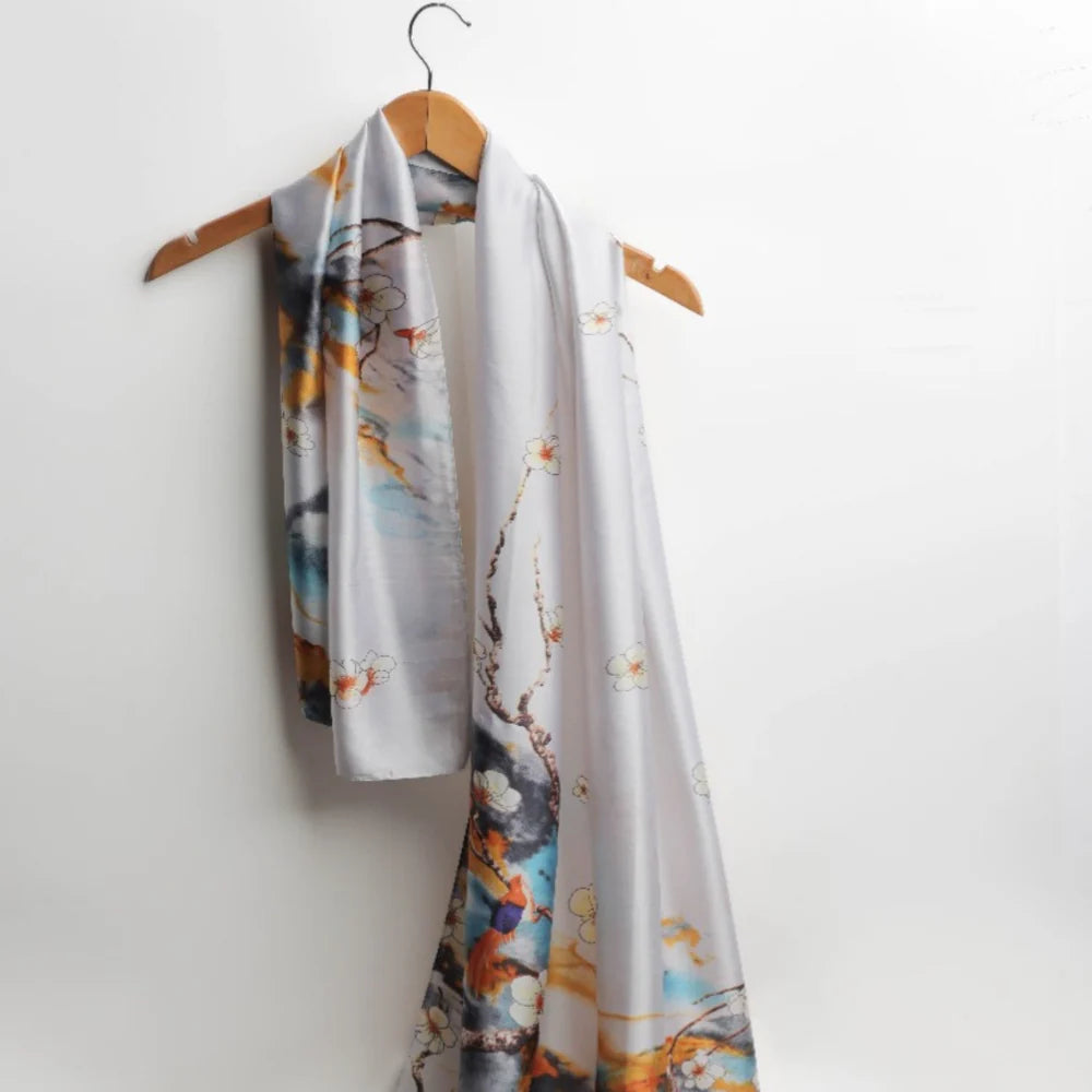 Luxury Printed Silk Hijab Pearl White - Elayna
