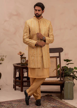 Shahi Short Sherwani -Open Front- Gold - Eminence