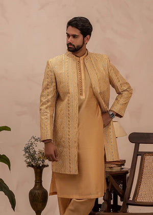 Shahi Short Sherwani -Open Front- Gold - Eminence