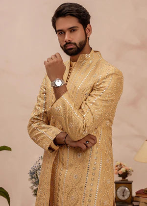 Shahi Short Sherwani -Open Front- Gold - Eminence