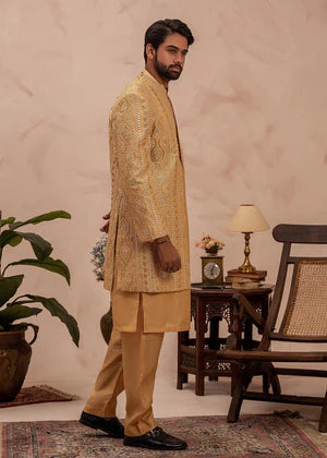 Shahi Short Sherwani -Open Front- Gold - Eminence