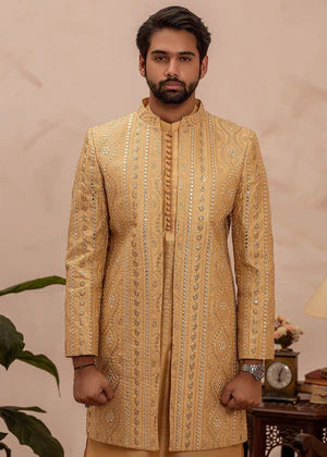Shahi Short Sherwani -Open Front- Gold - Eminence