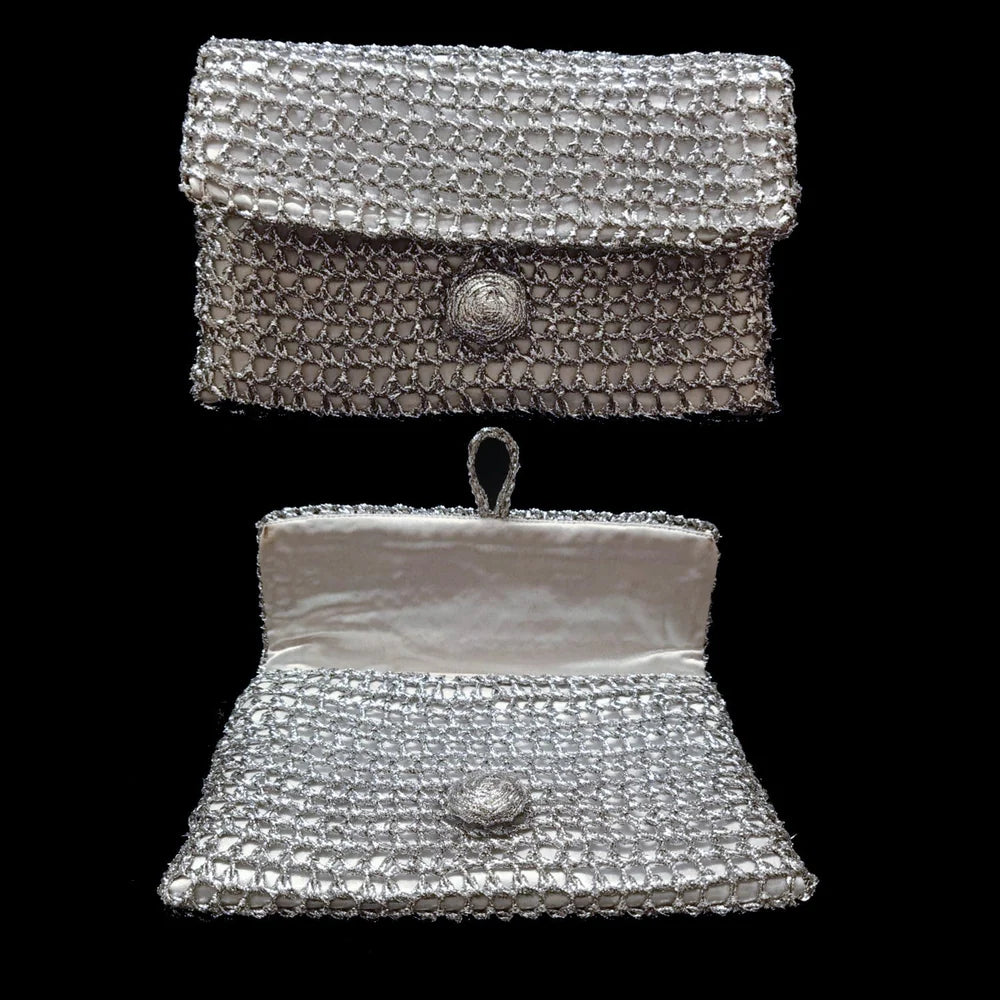 Hand Crochet Clutch - Silver/White - Zar