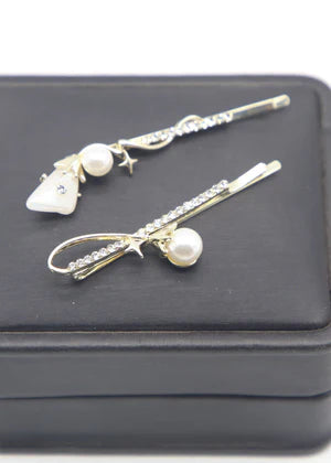 DFJ | Golden stones gold plated hair pins - Dreams Fashion Jewellery