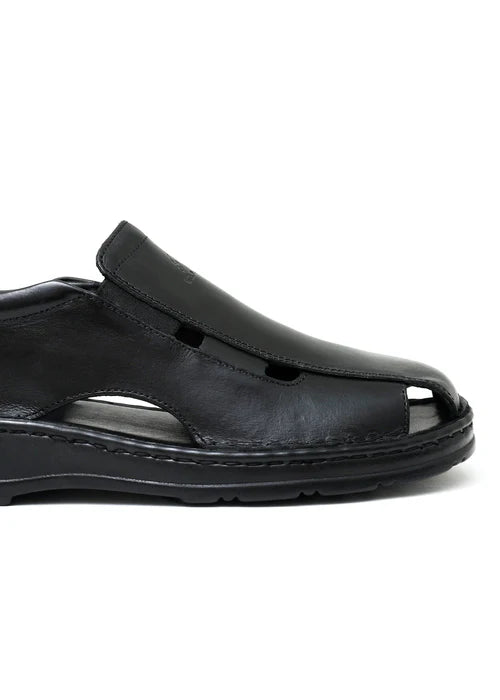 LEATHER SANDAL - 4007 BLACK - Starlet Shoes