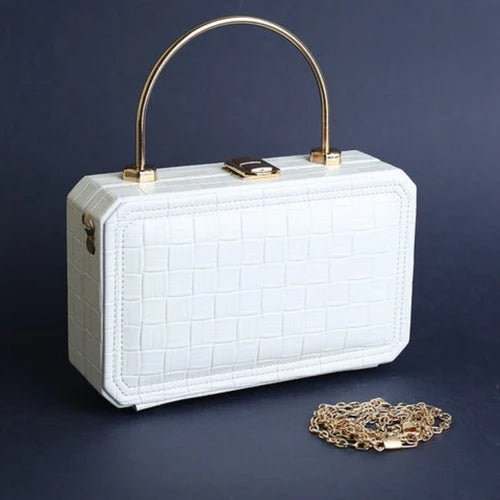 Elegant Croc-Embossed Clutch White - MHW Bags