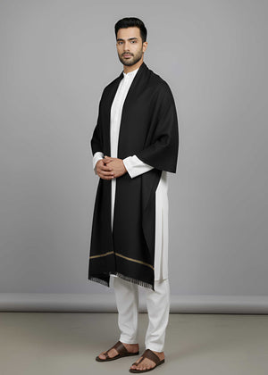 Kamaal Khan Kashmiri Soft Woolen Dhussa Shawl - Black