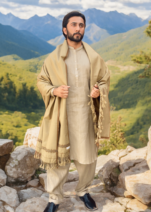 Kamaal Khan Peshawari Dhussa Shawl (Medium) - Beige Pista