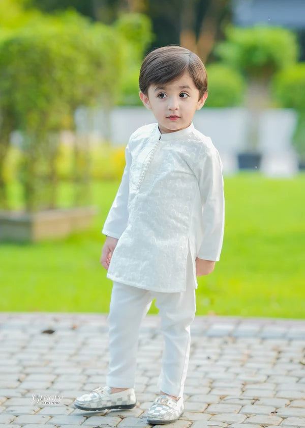 White chicken Kurta Trouser - KE 015 - KIDS CLUB