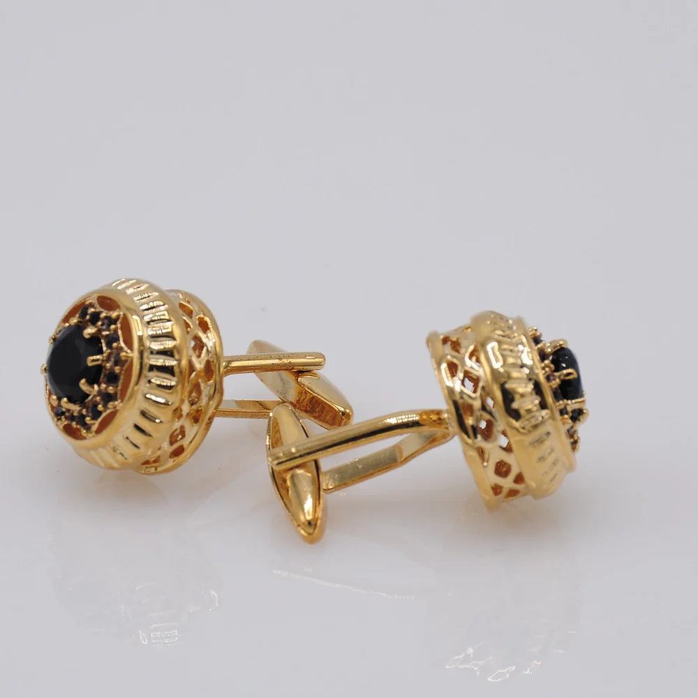 ZJH| black gold plated mens cufflink - Zeenat Jewelry House