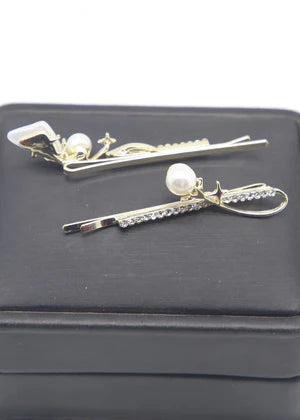 DFJ | Golden stones gold plated hair pins - Dreams Fashion Jewellery