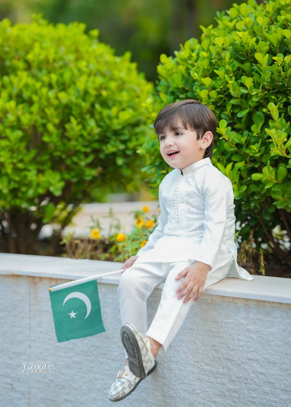 White chicken Kurta Trouser - KE 015 - KIDS CLUB