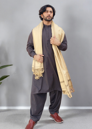 Kamaal Khan Peshawari Dhussa Shawl (Medium) - Beige Creame