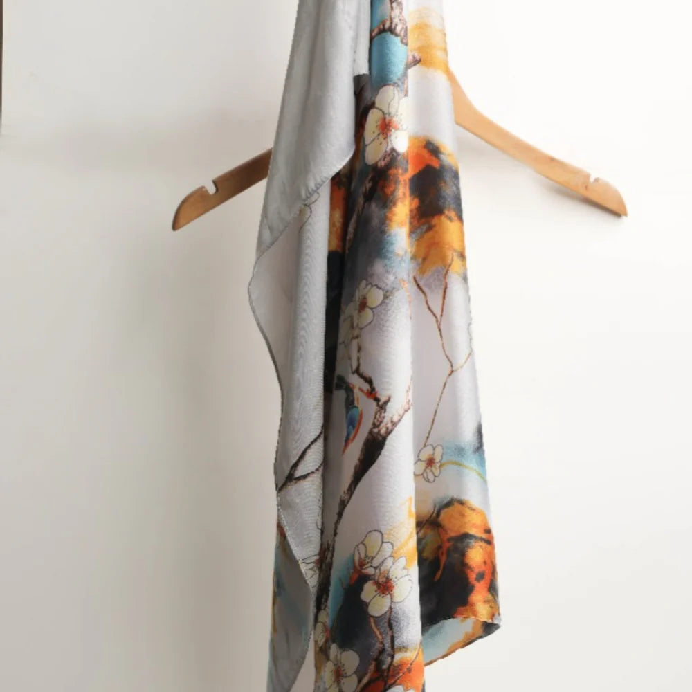 Luxury Printed Silk Hijab Pearl White - Elayna