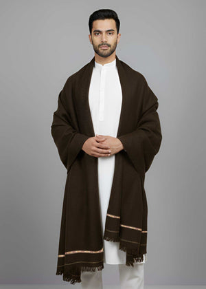 Kamaal Khan Kashmiri Baildar Dhussa Shawl For Men - Dark Brown