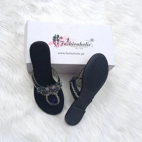 Nagina Black Slides For Women's - Fashionholic
