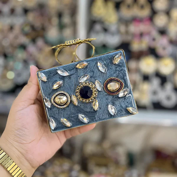 MJ | WATER LOO SQUARE CLTUCH WITH STONES AND GOLDEN DETAILS -
