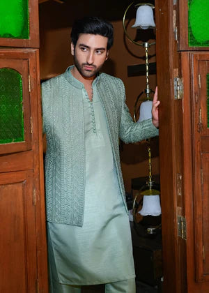 Mint Green Front Open Princecoat - HK Fashion