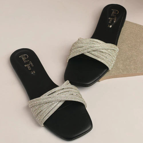 High Shine Slides - Black - Pastel Toes By Mariam