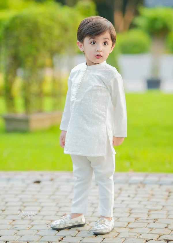 White chicken Kurta Trouser - KE 015 - KIDS CLUB