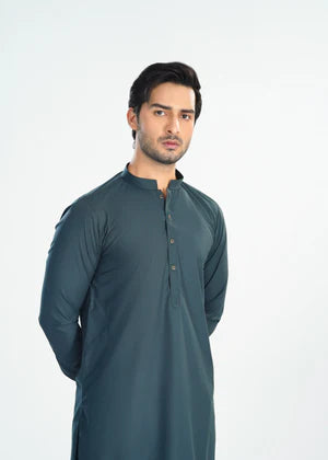 Muraqsh Sea Green Blended Suiting Kameez Shalwar - Men