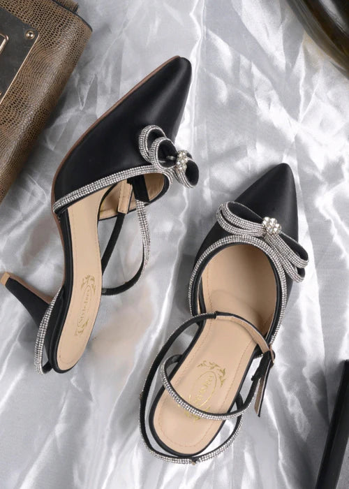 Black bow high heels - Fashionlix