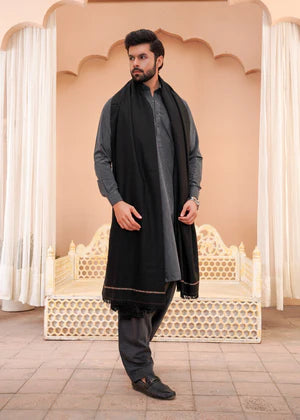 Pure Black Wool Shawl - Deenaar