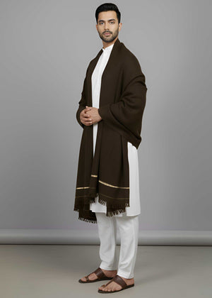 Kamaal Khan Kashmiri Baildar Dhussa Shawl For Men - Dark Brown