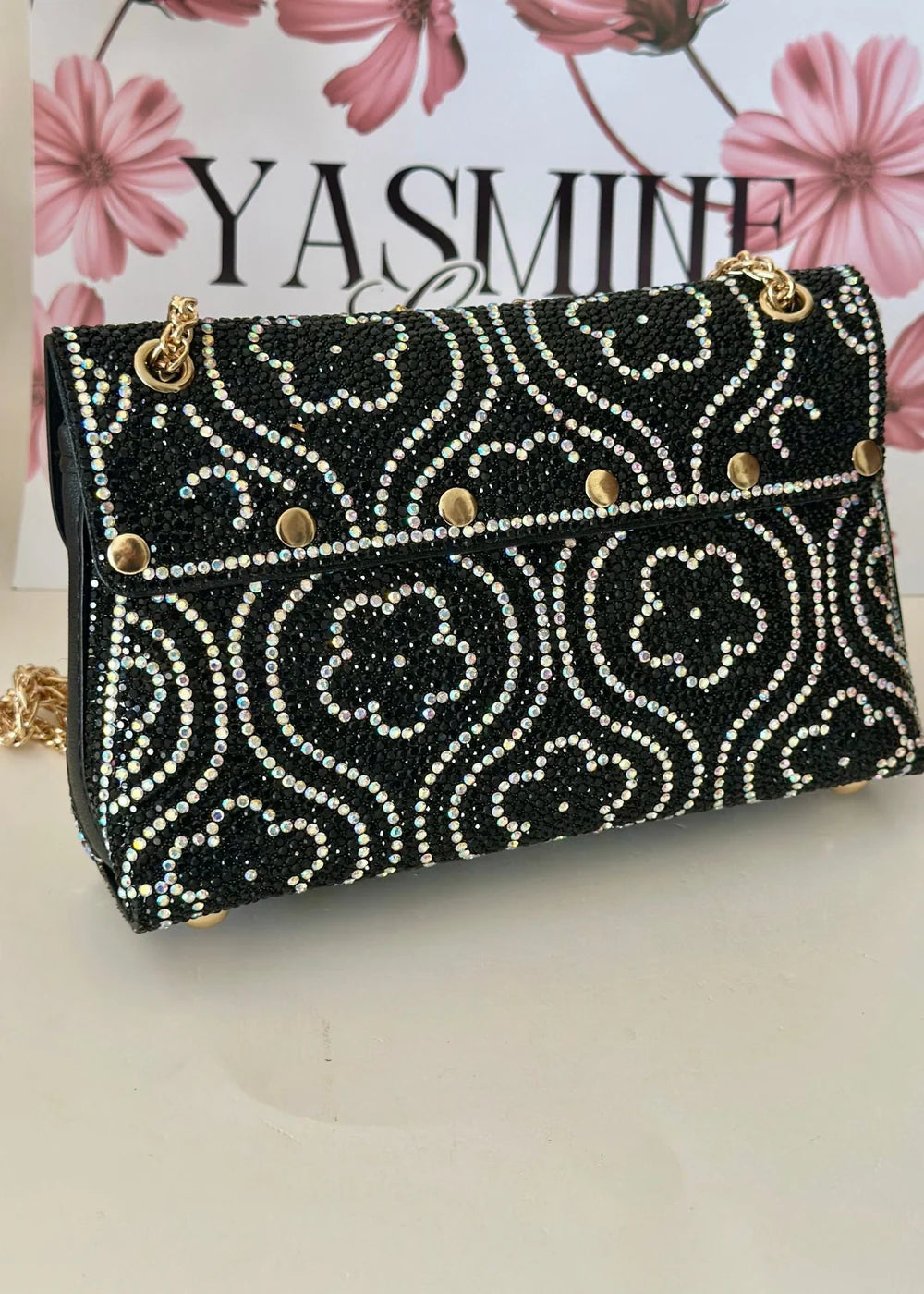 Midnight Rhinestone Bag - Yasmine Luxe