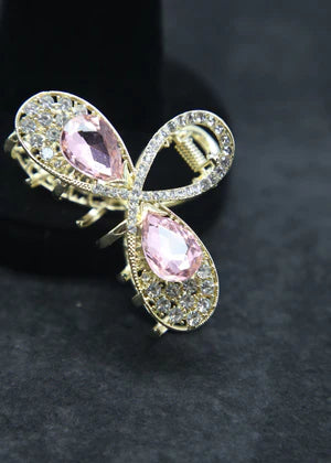 DFJ | Pink stones silver coated hair clips - Dreams Fashion Jewellery
