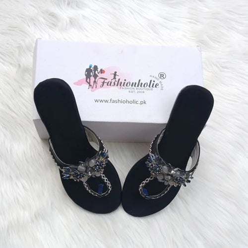 Nagina Black Slides For Women's - Fashionholic