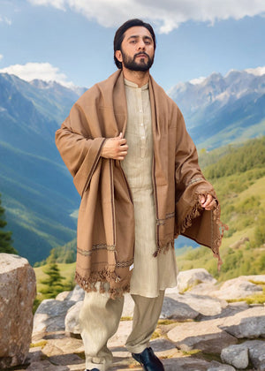 Kamaal Khan Dhussa Peshawari Shawl For Men (Medium) - Camel Brown