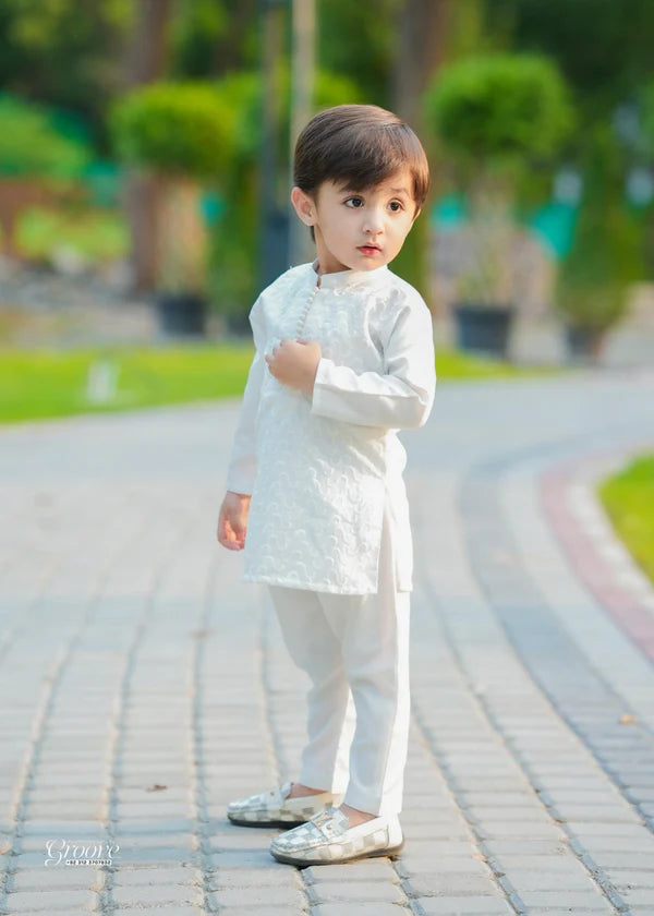 White chicken Kurta Trouser - KE 015 - KIDS CLUB