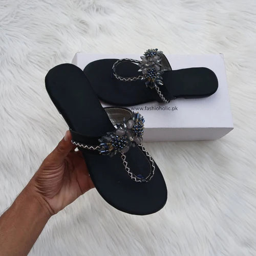 Nagina Black Slides For Women's - Fashionholic