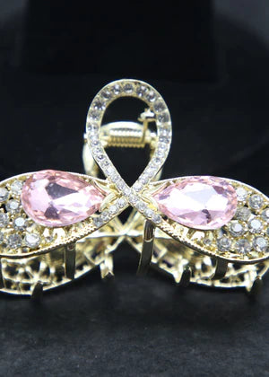DFJ | Pink stones silver coated hair clips - Dreams Fashion Jewellery
