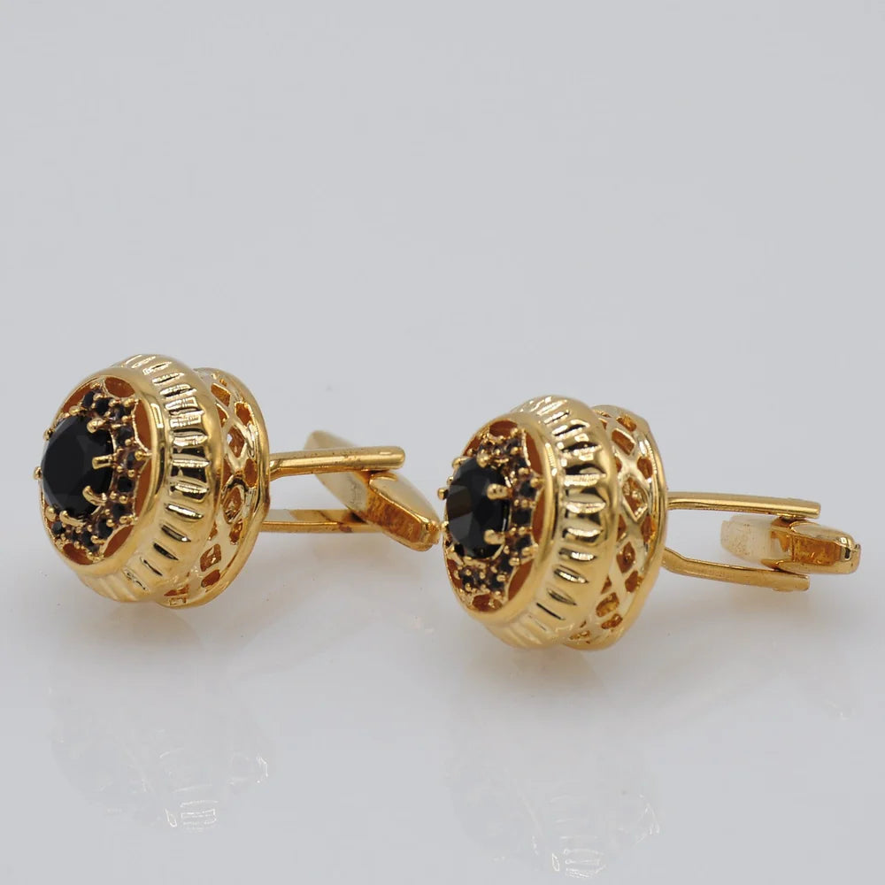 ZJH| black gold plated mens cufflink - Zeenat Jewelry House