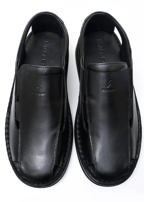 LEATHER SANDAL - 4007 BLACK - Starlet Shoes