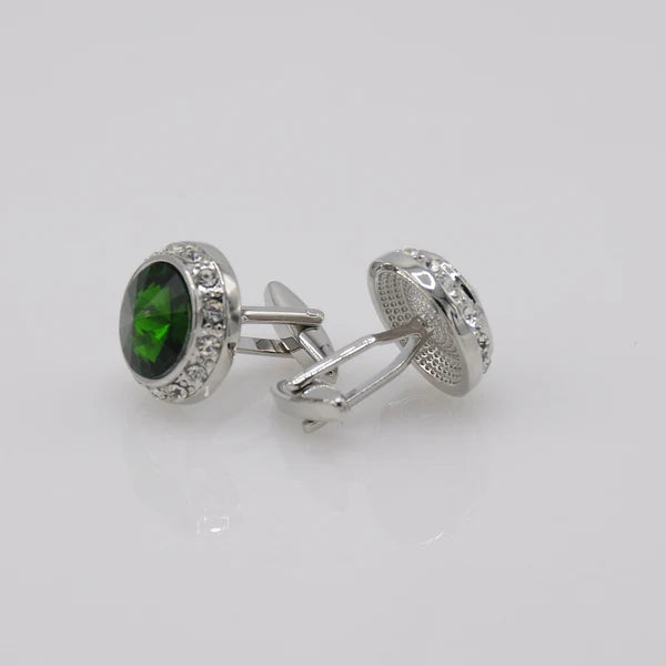 ZJH | emerald green silver mens cufflinks - Zeenat Jewelry House