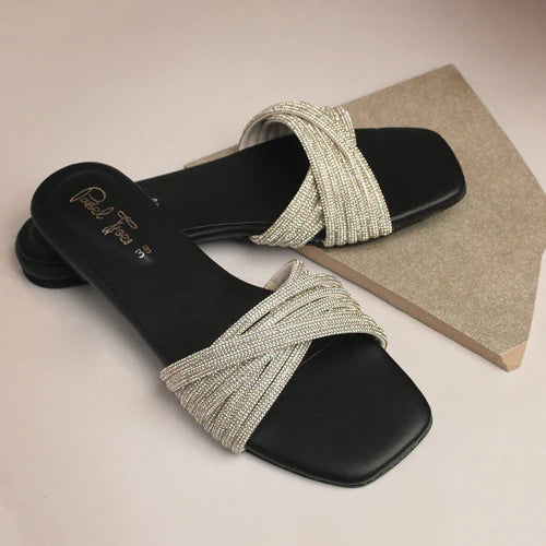 High Shine Slides - Black - Pastel Toes By Mariam