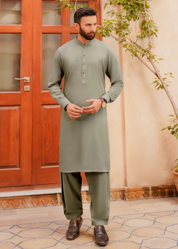 Sage Green Men Shalwar Kameez - Divinely Crafted