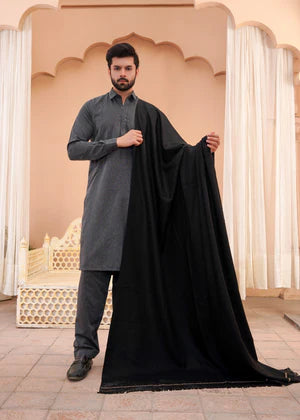 Pure Black Wool Shawl - Deenaar