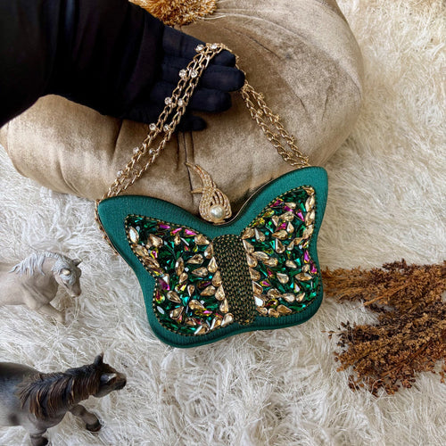 Butterfly Luxe Crystal Clutch – Emerald Glam Edition - Buland'S