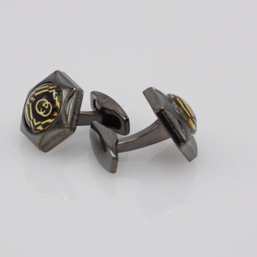 ZJH | black hexagone shape mens cufflink - Zeenat Jewelry House