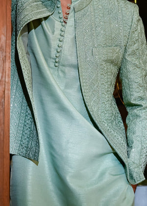 Mint Green Front Open Princecoat - HK Fashion