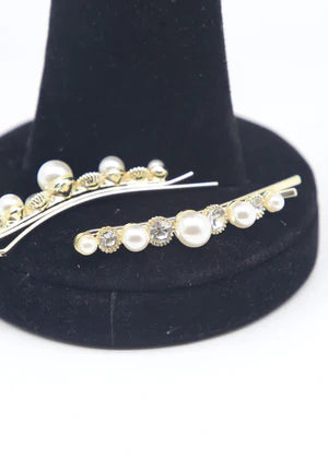 DFJ | Golden stones gold plated hair pins - Dreams Fashion Jewellery