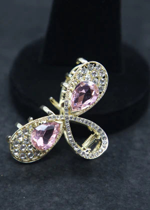 DFJ | Pink stones silver coated hair clips - Dreams Fashion Jewellery