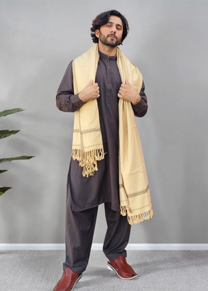 Kamaal Khan Peshawari Dhussa Shawl (Medium) - Beige Creame