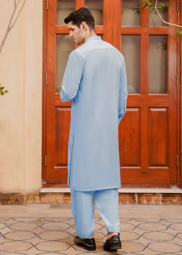 Sky Blue Men Shalwar Kameez - Divinely Crafted